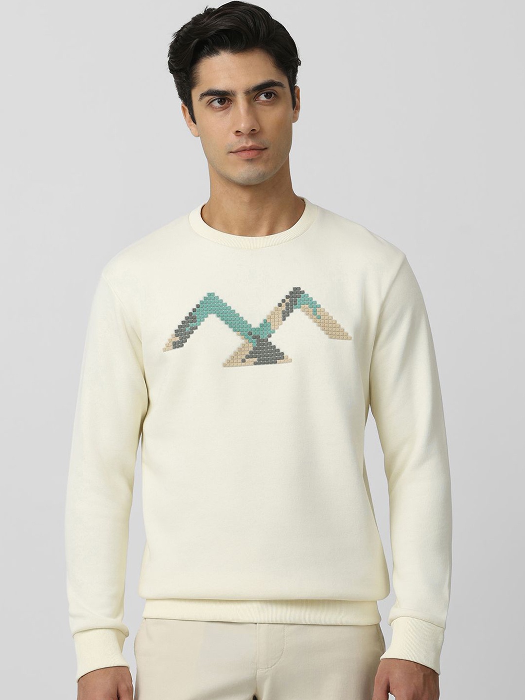 

Mufti Men Printed Round Neck Cotton Sweatshirt, Off white