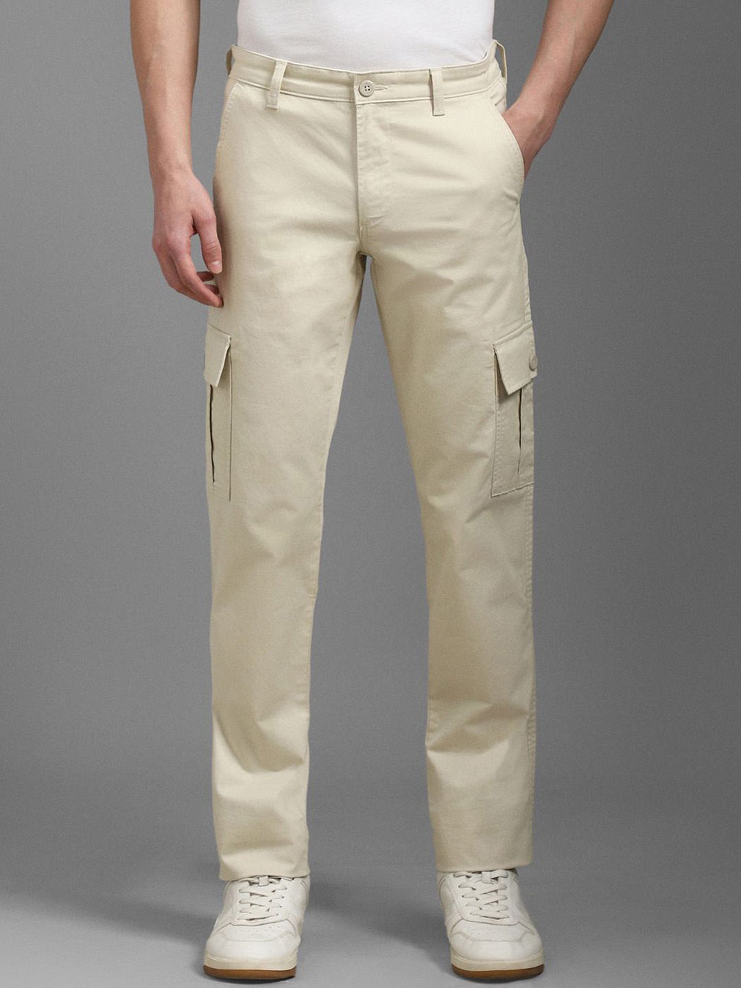 

Louis Philippe Sport Men Slim Fit Cargo Trousers, Cream