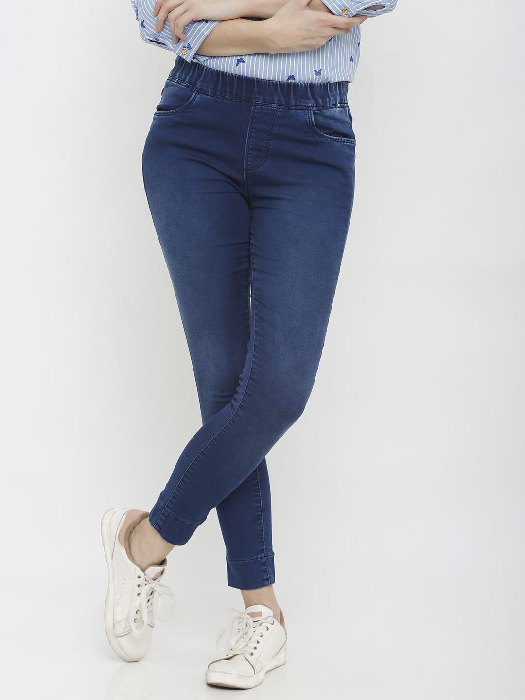 

Kraus Jeans Women Skinny Fit Slip-On Jeggings, Blue