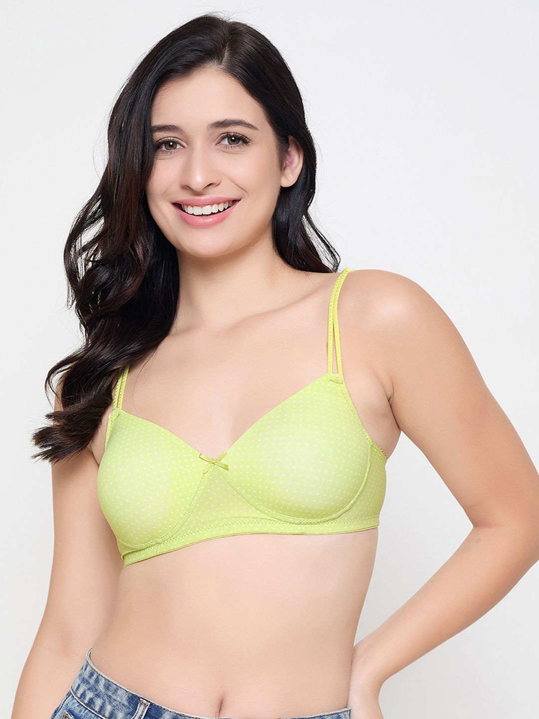 

Clovia Women Polka Dot Printed Full Coverage Lightly Padded T-shirt Bra, Green