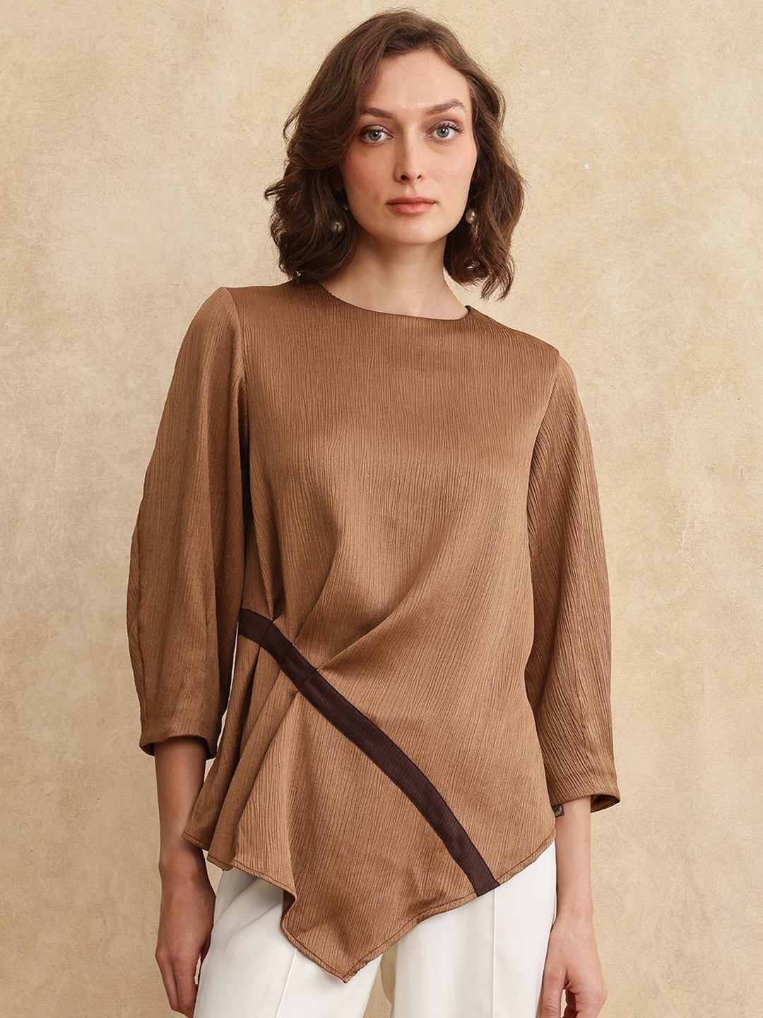 

RAREISM Women Pleated Detail Top, Brown