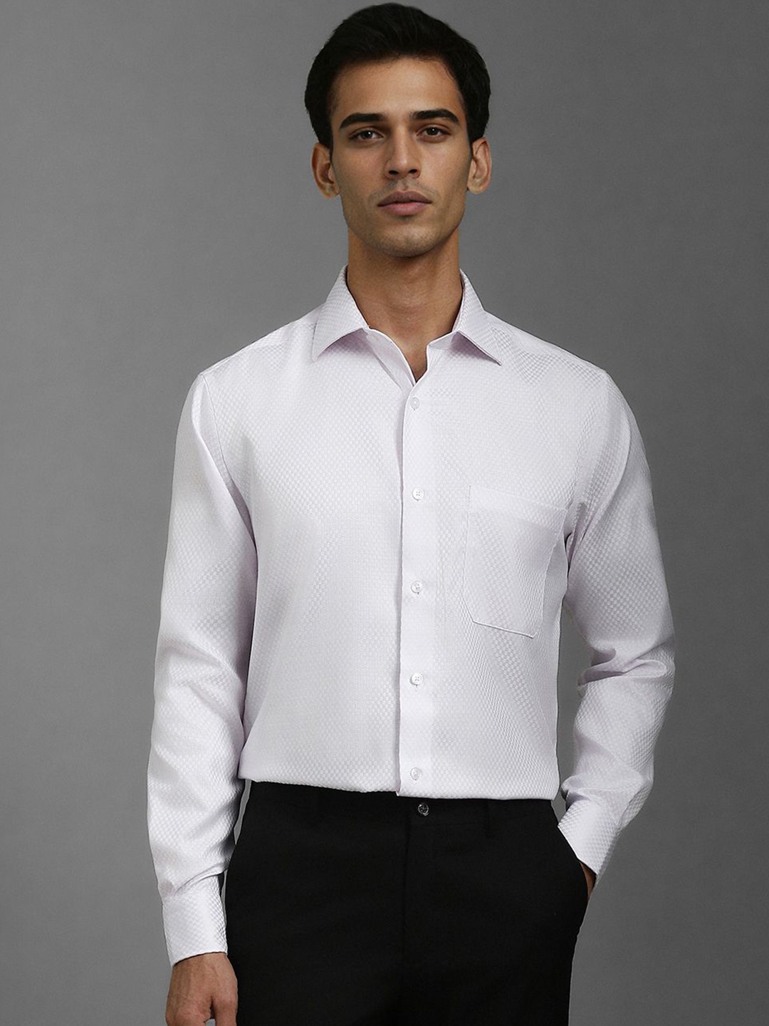 

Louis Philippe Men Classic Spread Collar Textured Cotton Formal Shirt, White