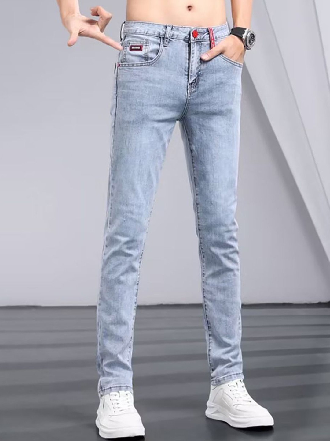 

StyleCast x Revolte Men Mid-Rise Skinny Fit Light Fade Jeans, Blue