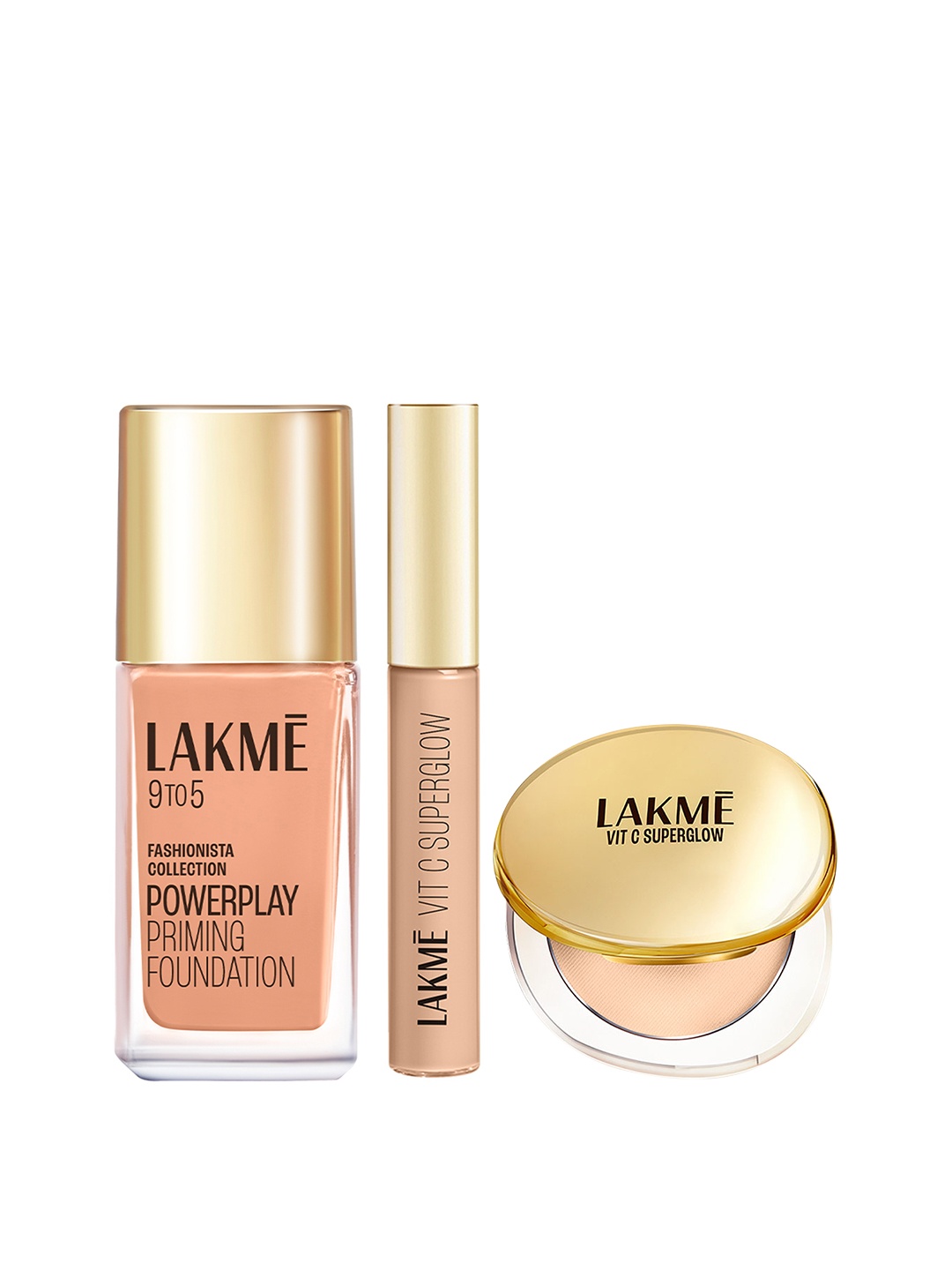 

Lakme Set Of SPF 20 Compact, Superglow Concealer & Priming Foundation, Beige