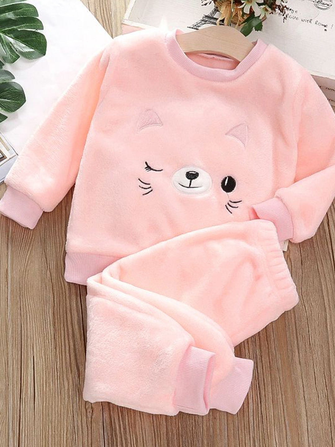 

Babymoon Unisex Kids Self Design Round Neck Long Sleeves Sweatshirt With Jogger, Pink