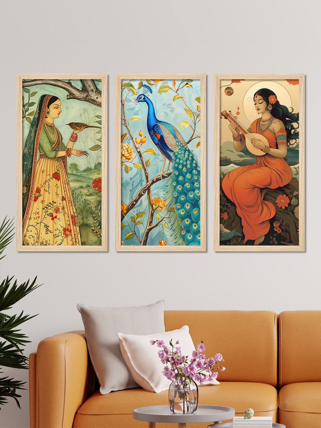 

ArtVibes Blue & Green 3 Pieces Madhubani Pichwai Wooden Painting Wall Arts