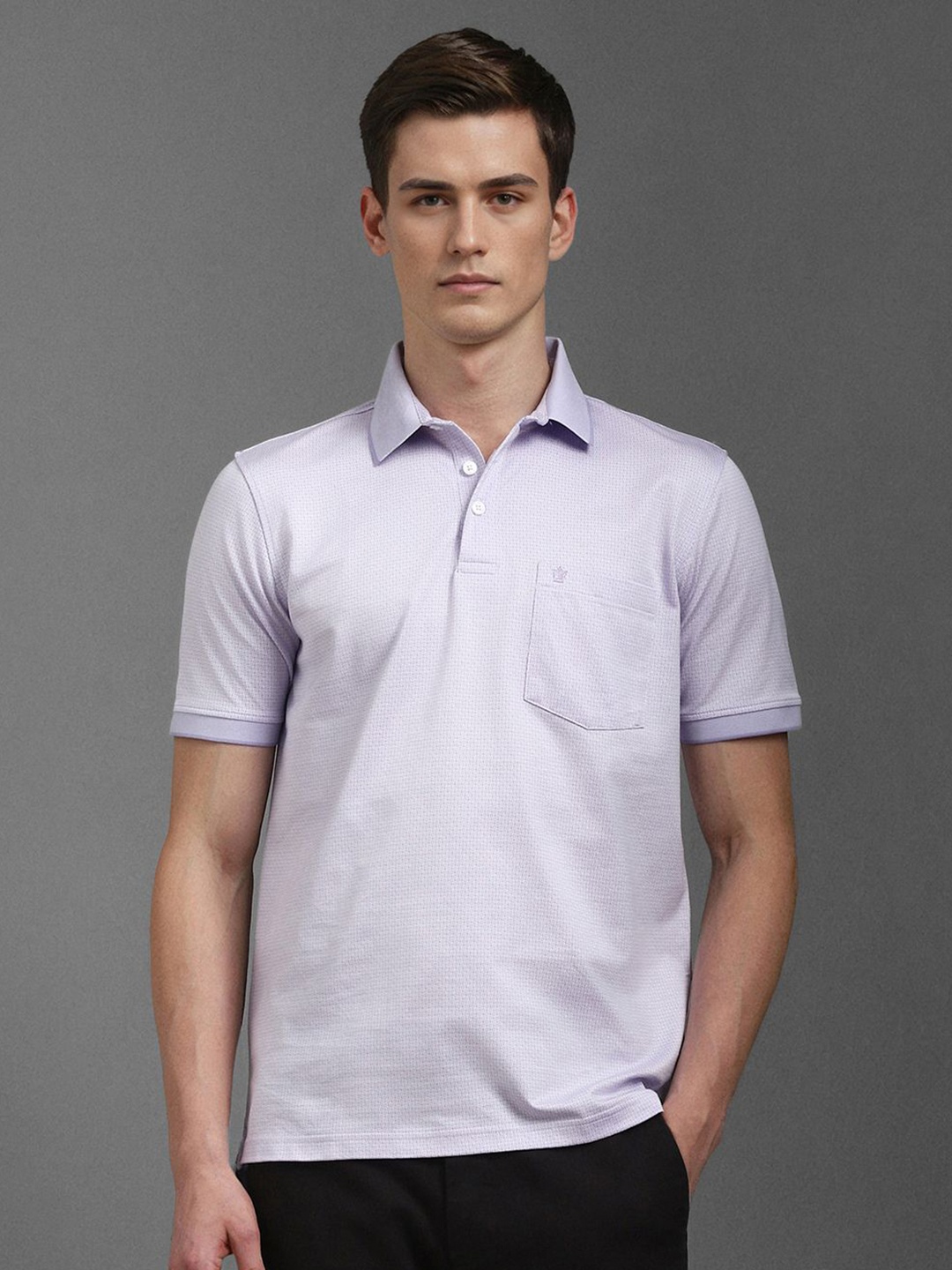 

Louis Philippe Men Printed Polo Collar Pockets T-shirt, Purple