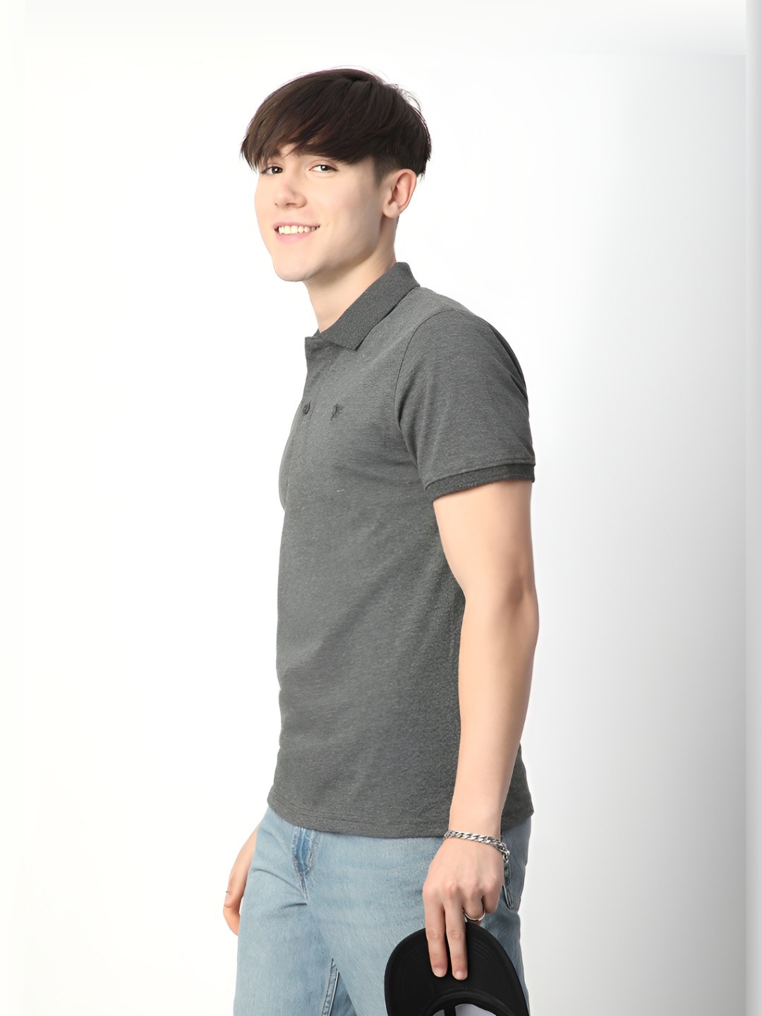

R&B Men Polo Collar T-shirt, Grey