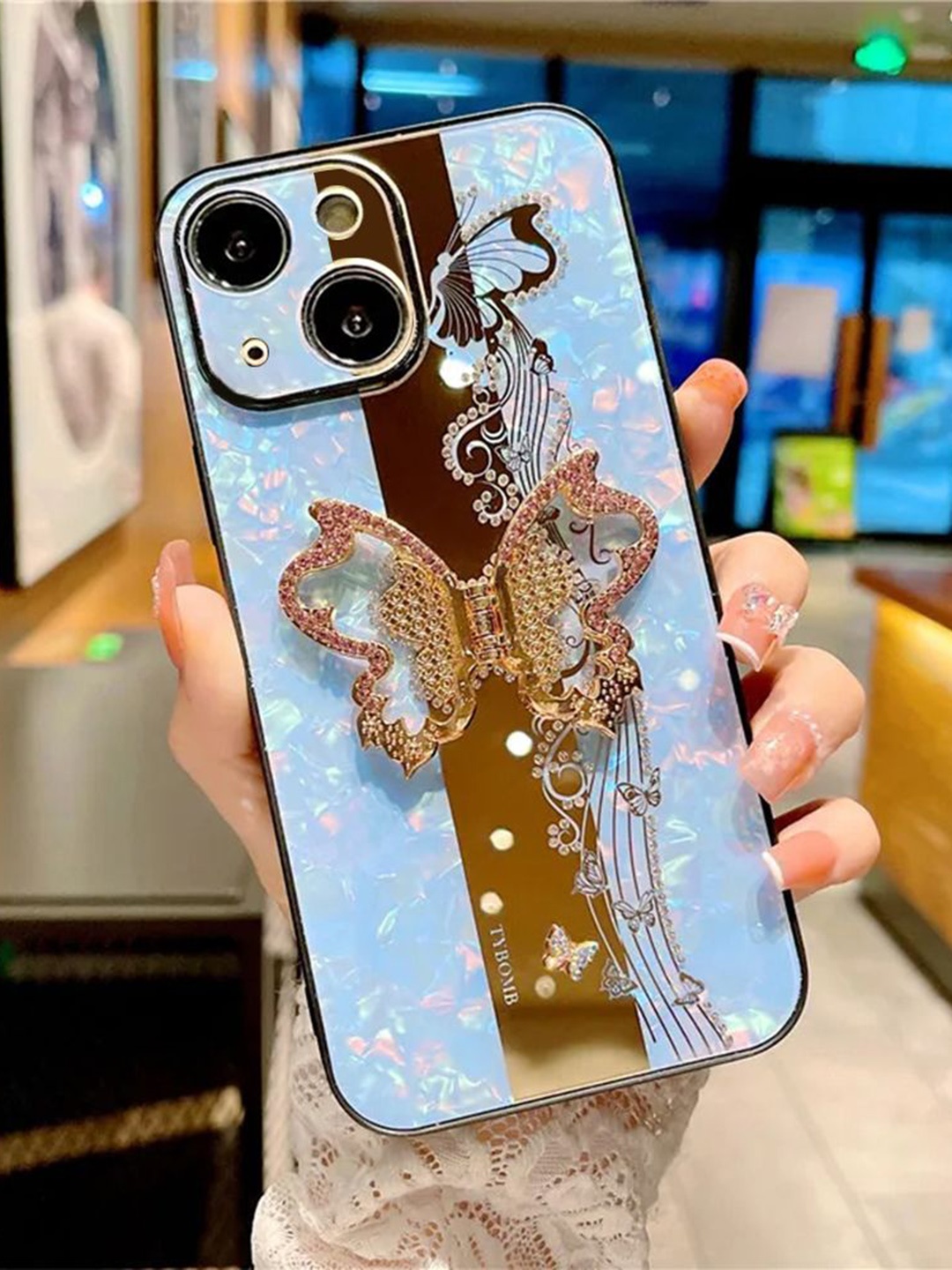 

Luxury Kase Quirky Printed iPhone 14 Back Case Mobile Accessories, Blue
