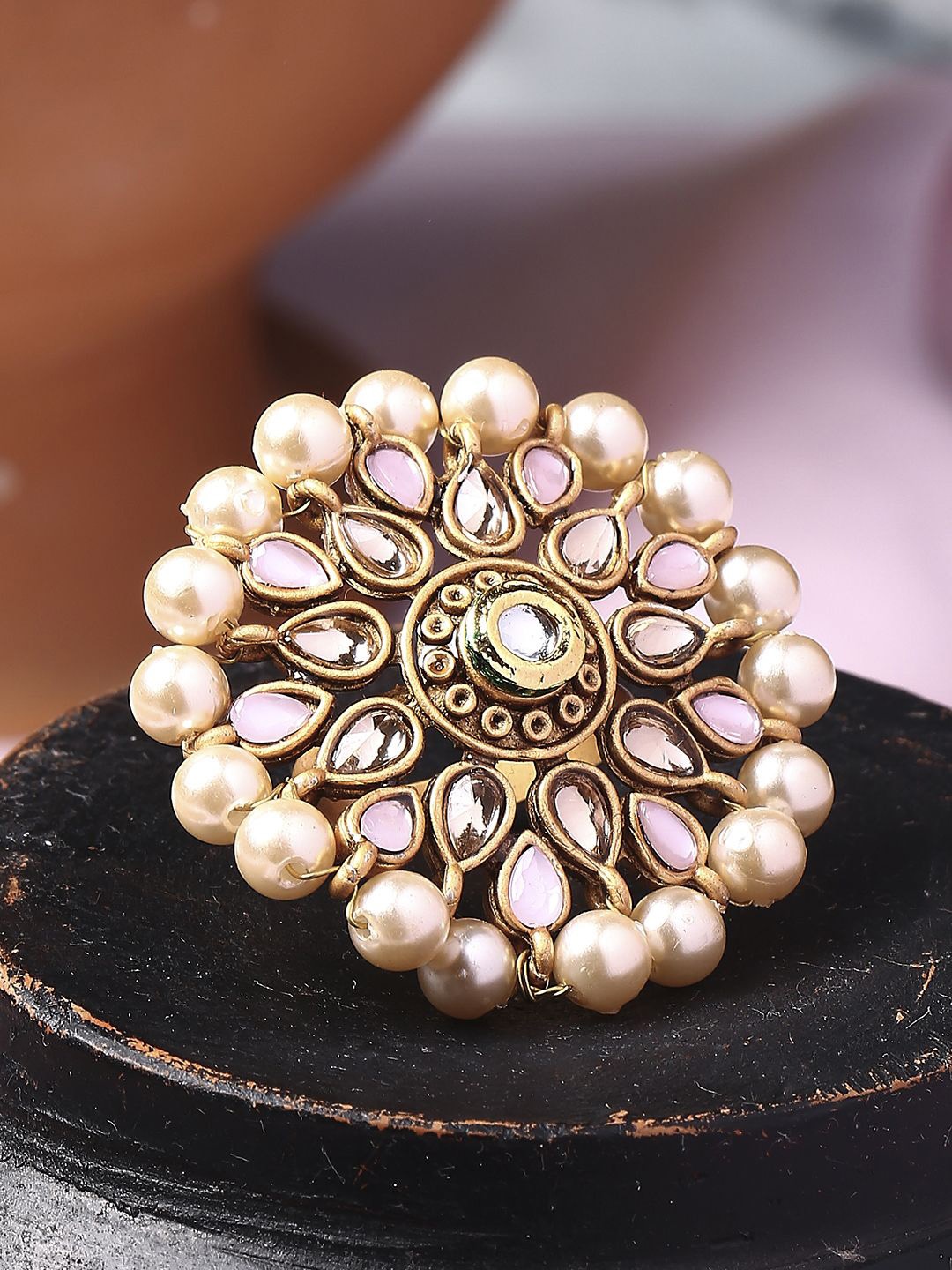 

Anouk Stone-Studded Circular Adjustable Finger Ring, Gold