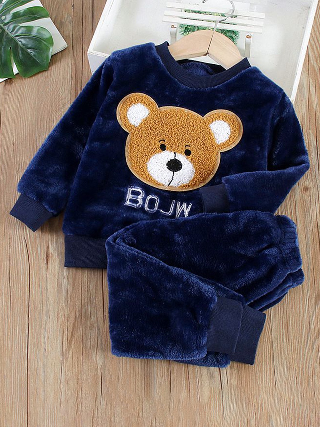 

Babymoon Unisex Kids Self Design Round Neck Long Sleeves Sweatshirt With Jogger, Navy blue