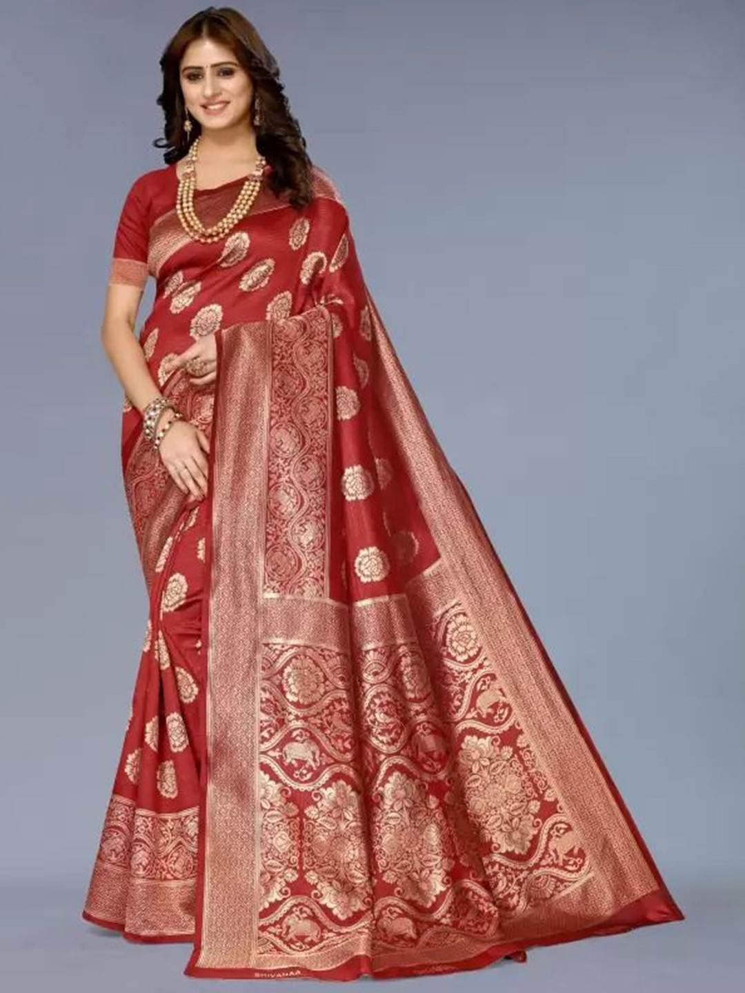 

SAADHVI Woven Design Pure Silk Kanjeevaram Saree, Maroon