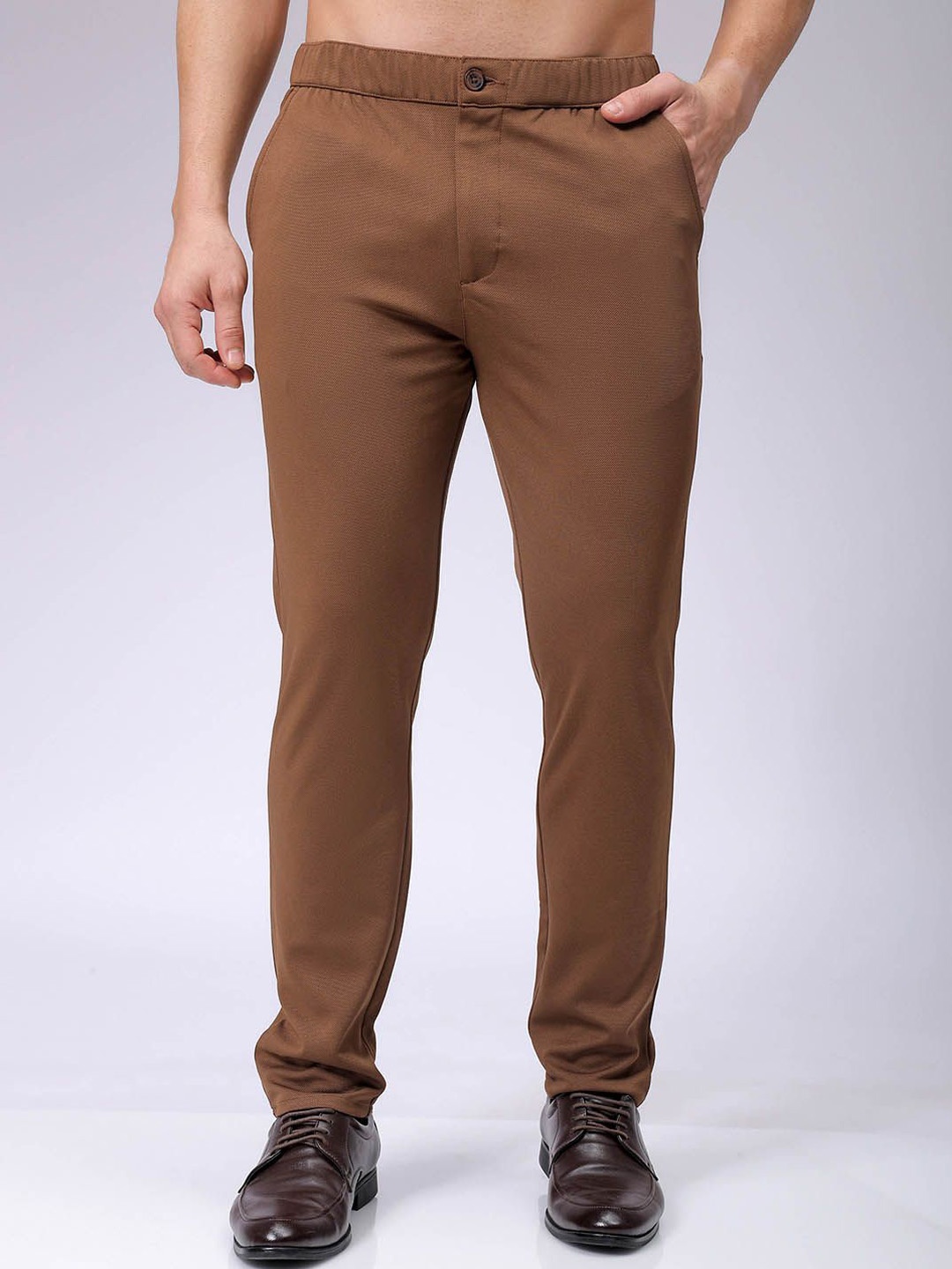 

The Indian Garage Co. X Luxe Men Textured Mid-Rise Slim Fit Formal Trousers, Brown