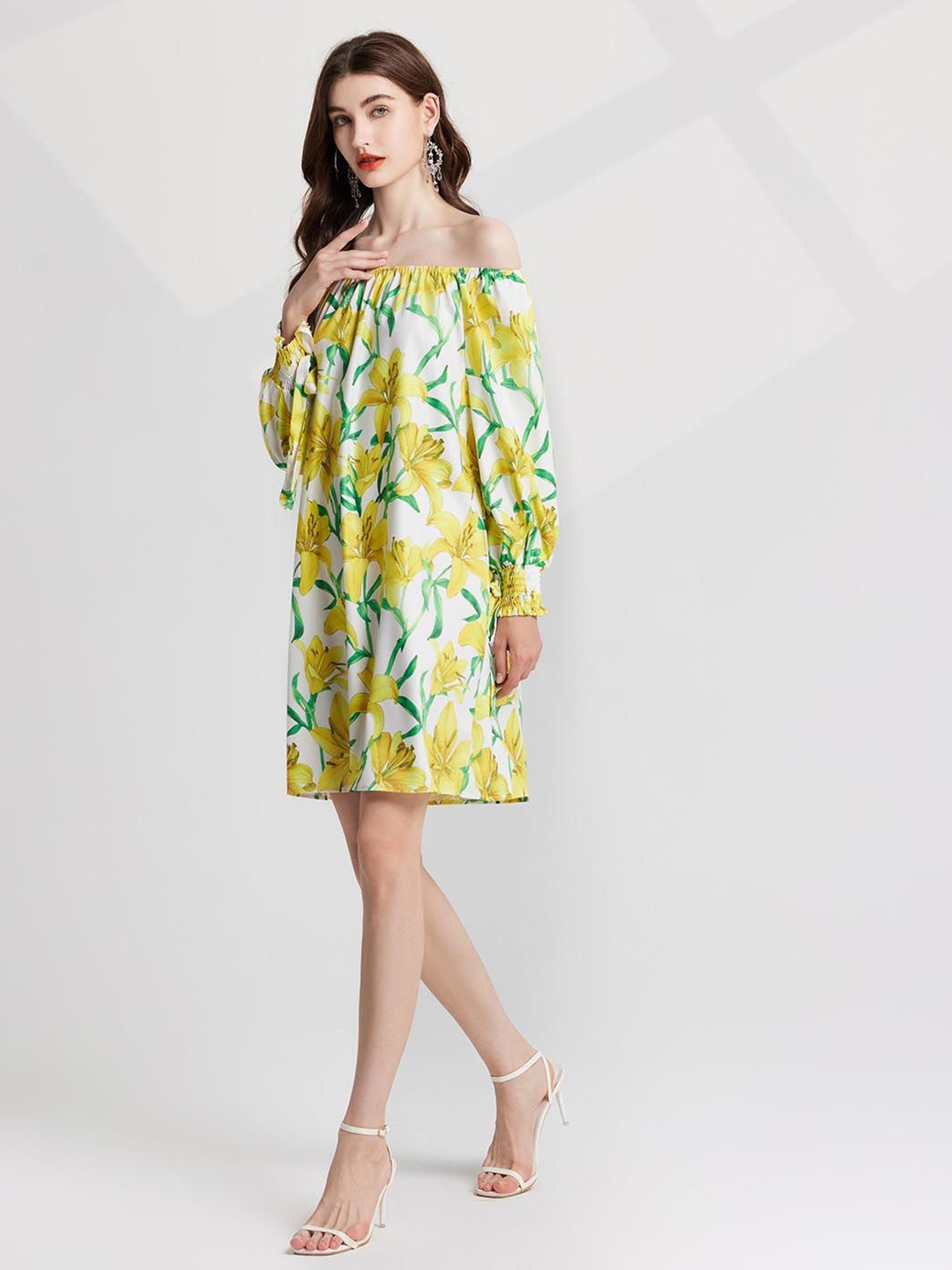 

JC Collection Women Floral Printed A-Line Dress, Yellow