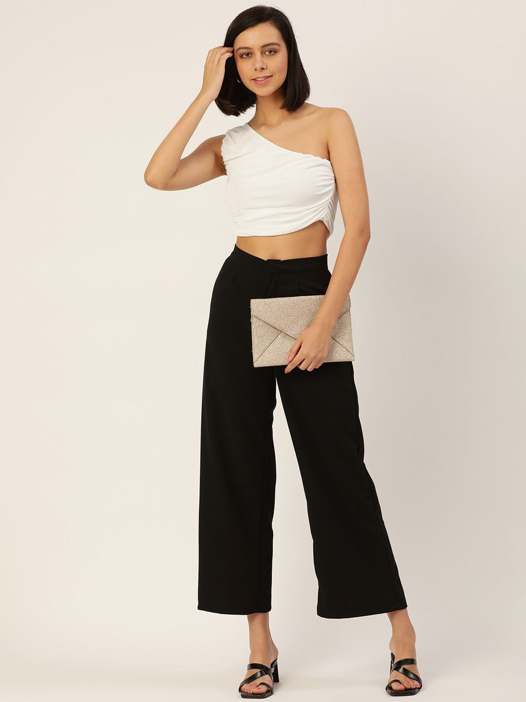 

SHECZZAR Women One Shoulder Crop Top, White
