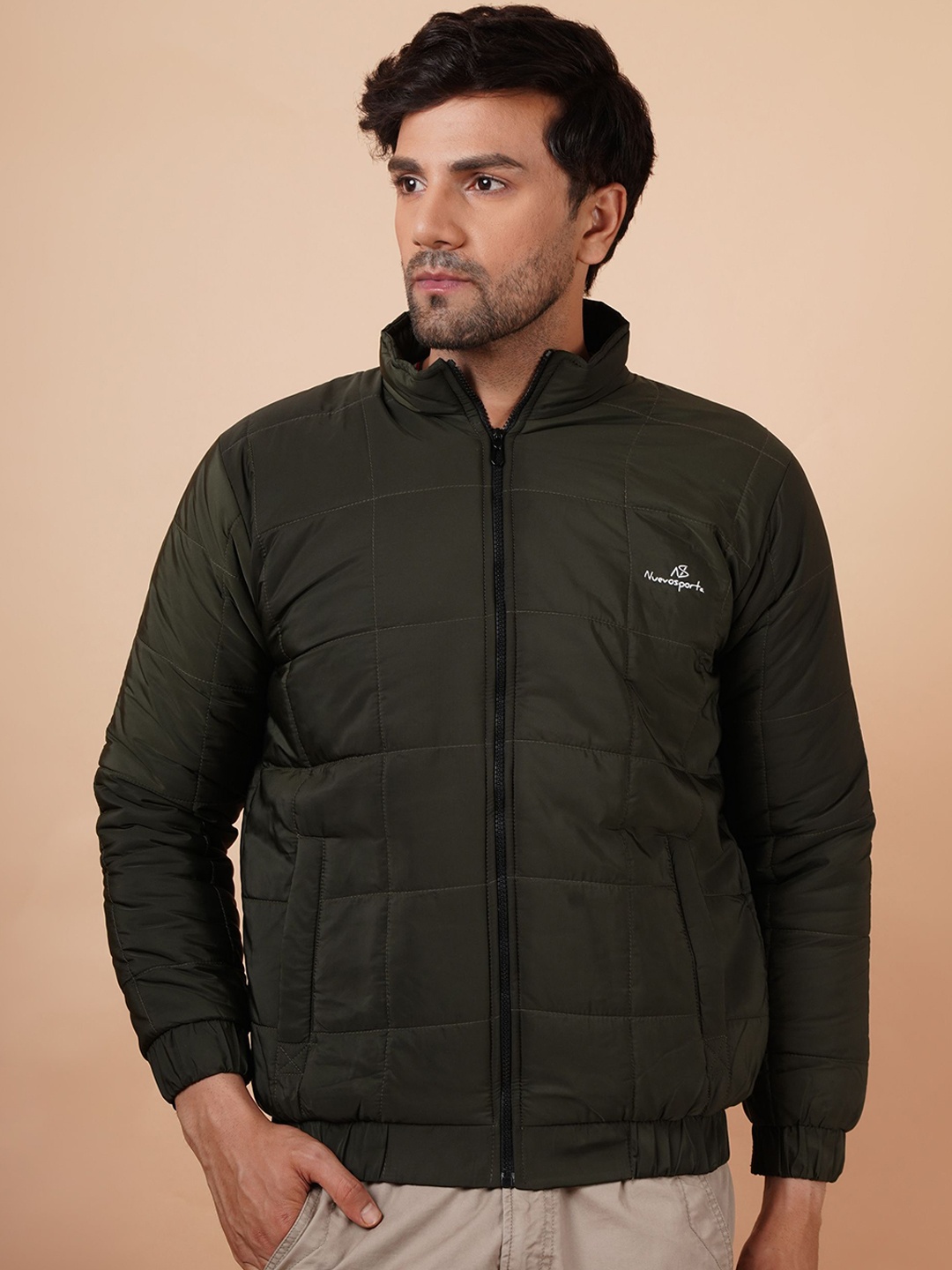 

NUEVOSDAMAS Men Lightweight Puffer Jacket With Elasticated Waist, Olive