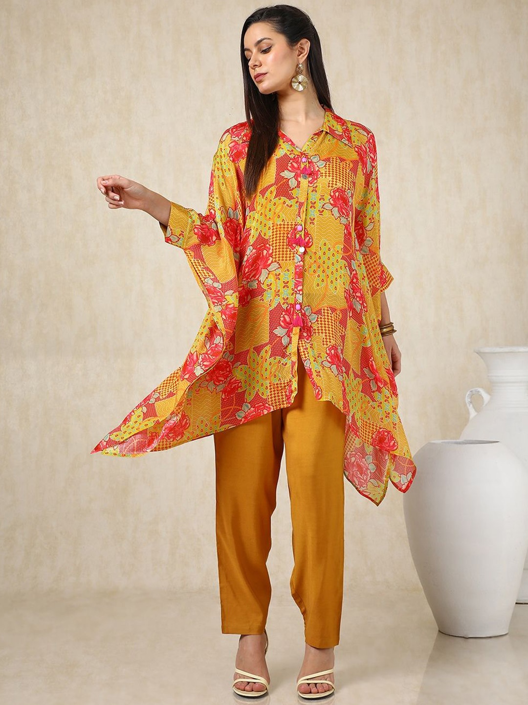 

Soch Floral Printed Kaftan Kurta with Trousers, Mustard