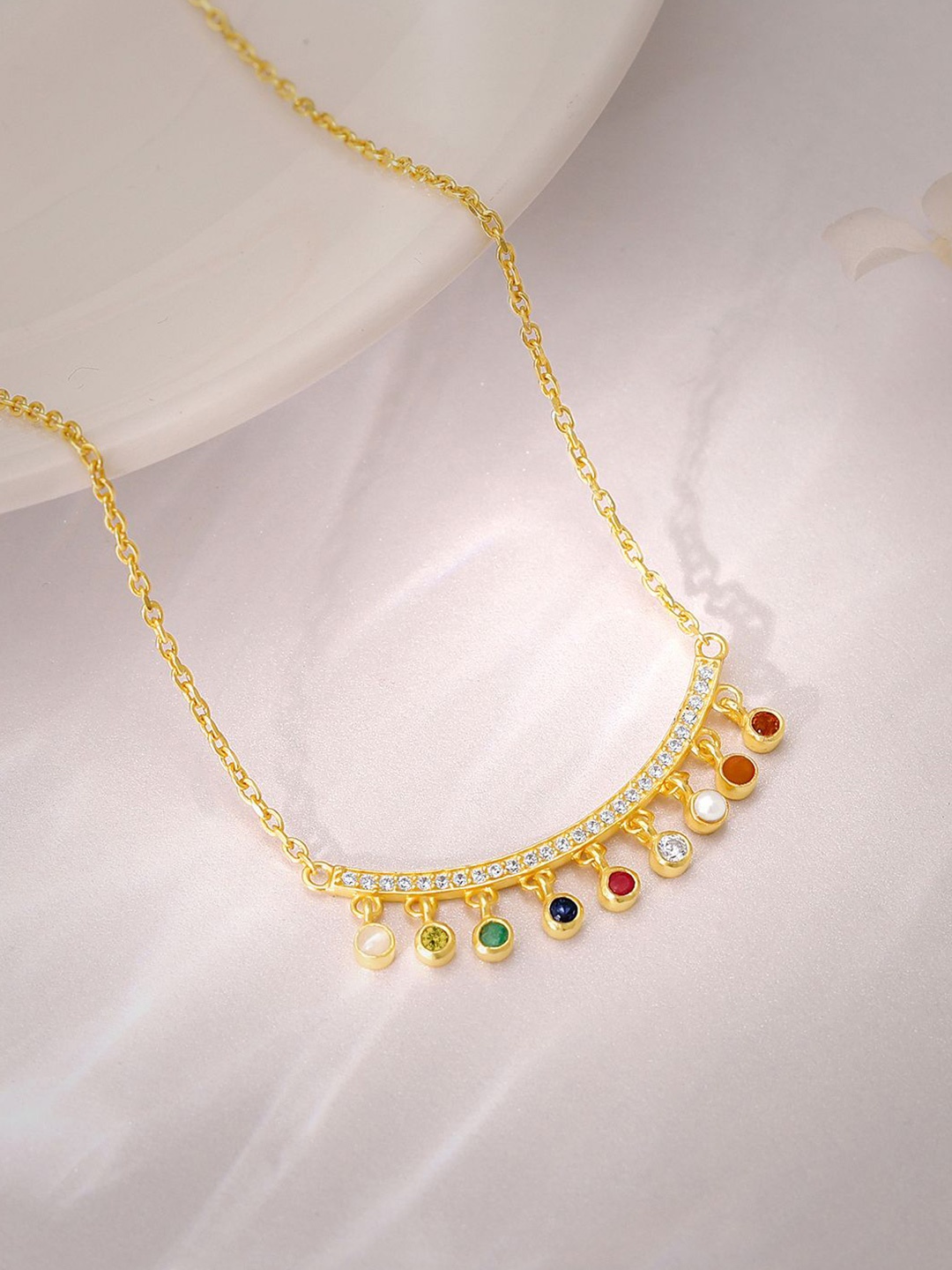 

GIVA 925 Sterling Silver Gold-Plated Stone Studded Chain