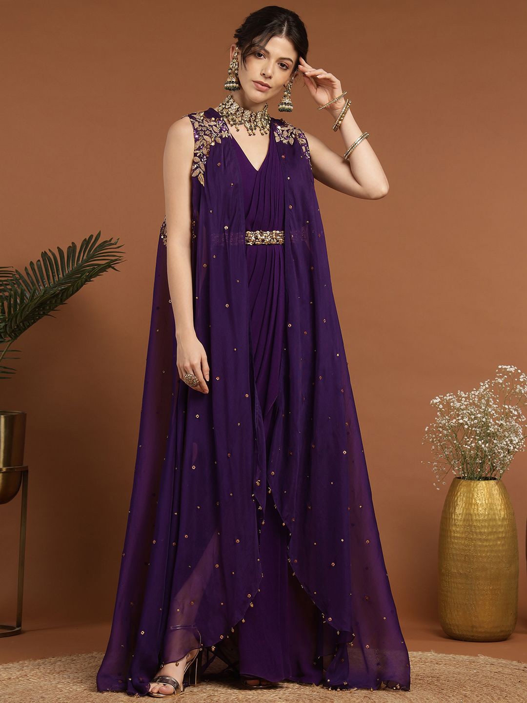 

RIRASA Women Georgette Embellished Maxi Dress, Purple