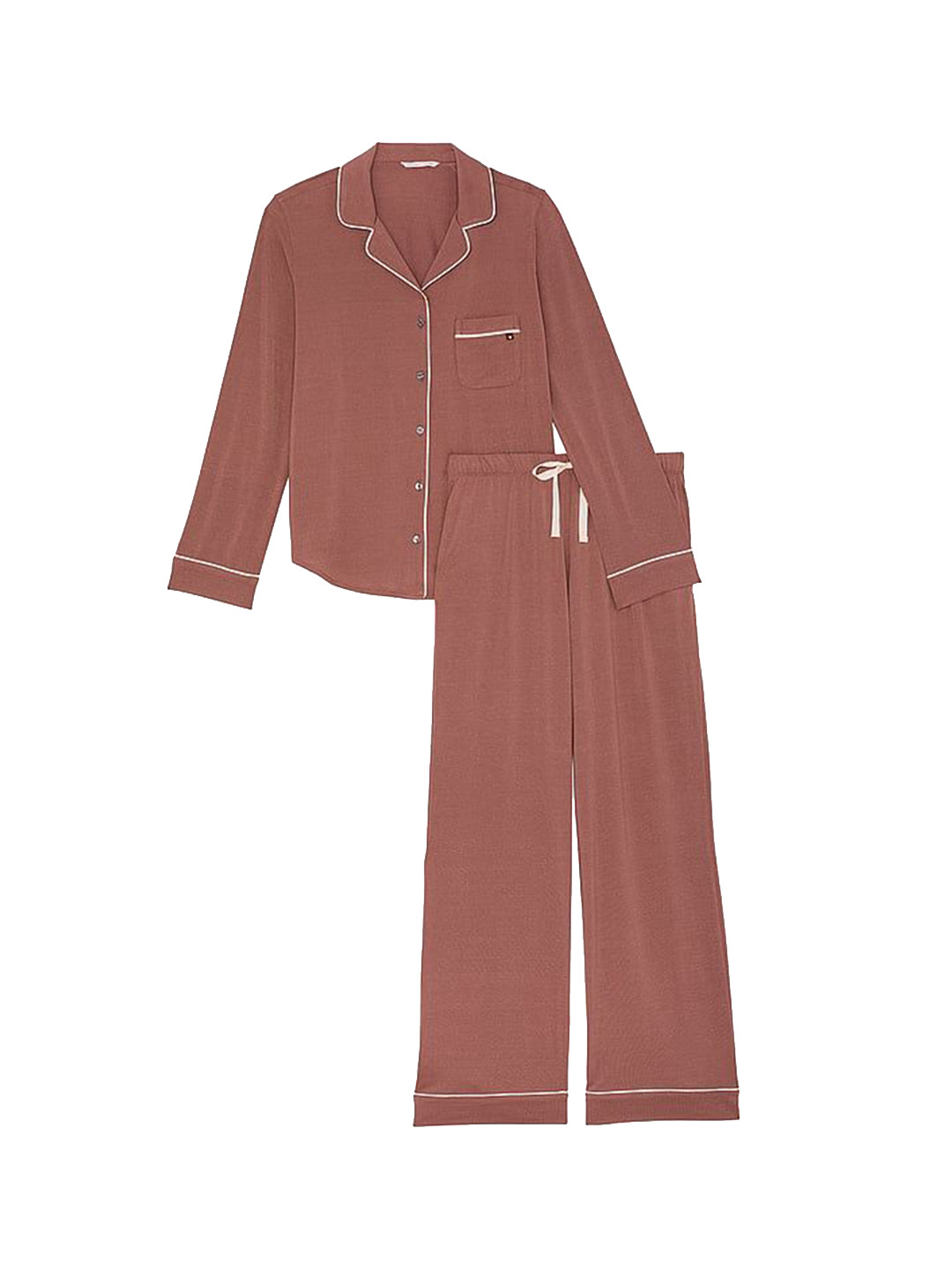 

Victoria's Secret Women Lapel Collar Long Sleeves Shirt & Pyjamas Night suit, Brown