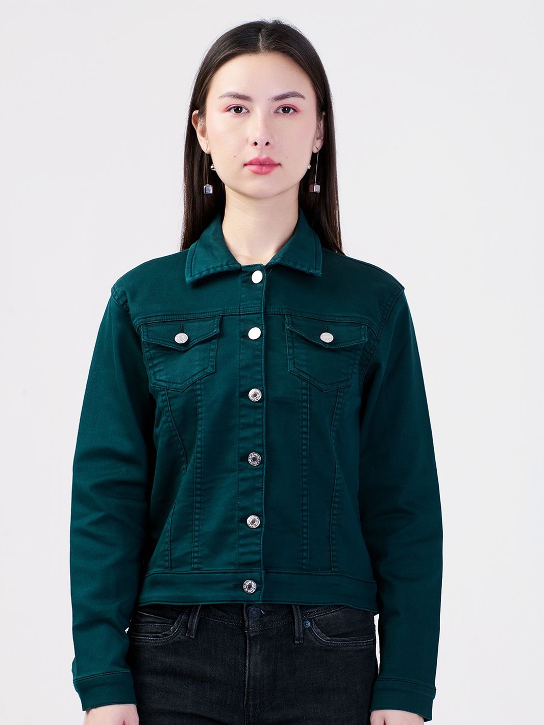 

Albion By CnM Women Shirt Collar Front-Open Sweatshirt, Green