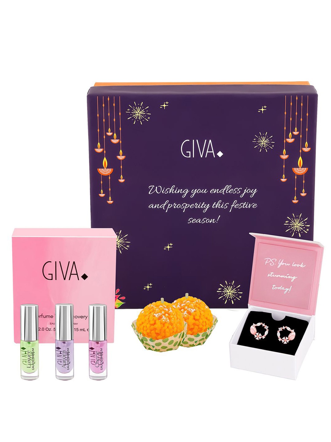 

GIVA 925 Silver Earrings With Mini Eau De Perfumes & Candles, Rose gold