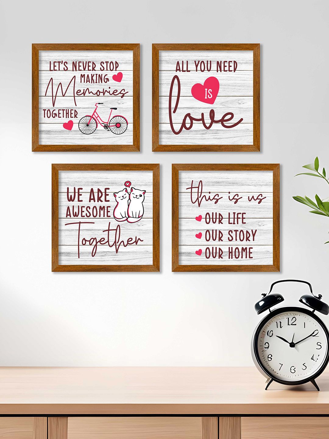

ArtVibes White & Pink 4 Pieces Love Quote Wooden Painting Wall Arts