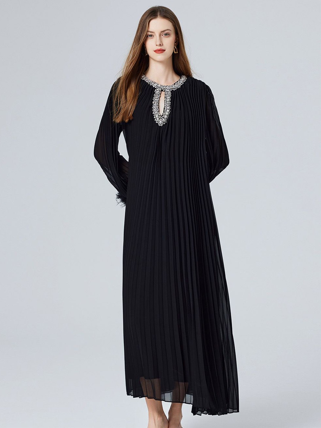 

JC Collection Women Keyhole Neck Sleeve A-Line Maxi Dress, Black