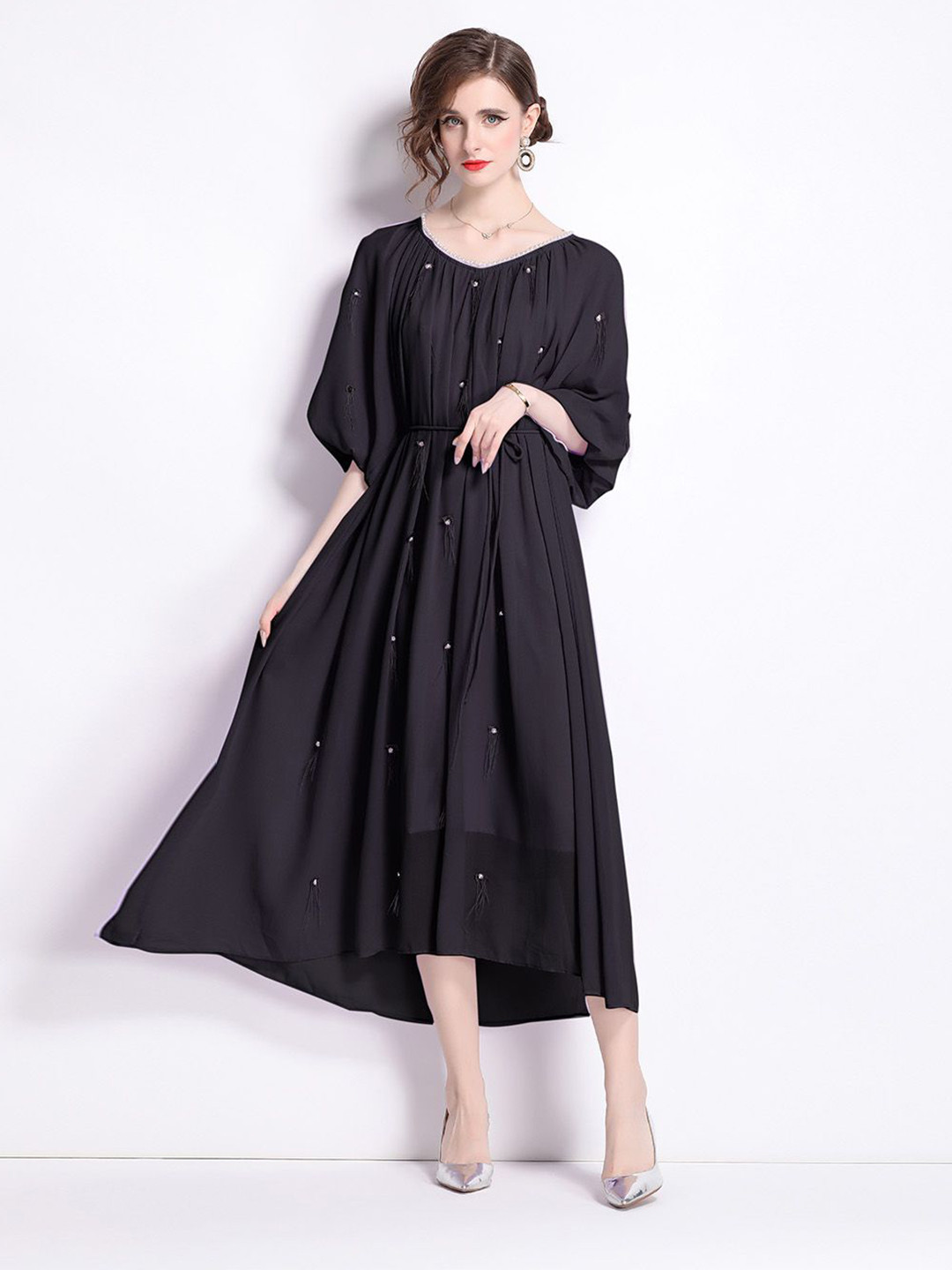 

JC Collection Women A-Line Midi Dress, Black