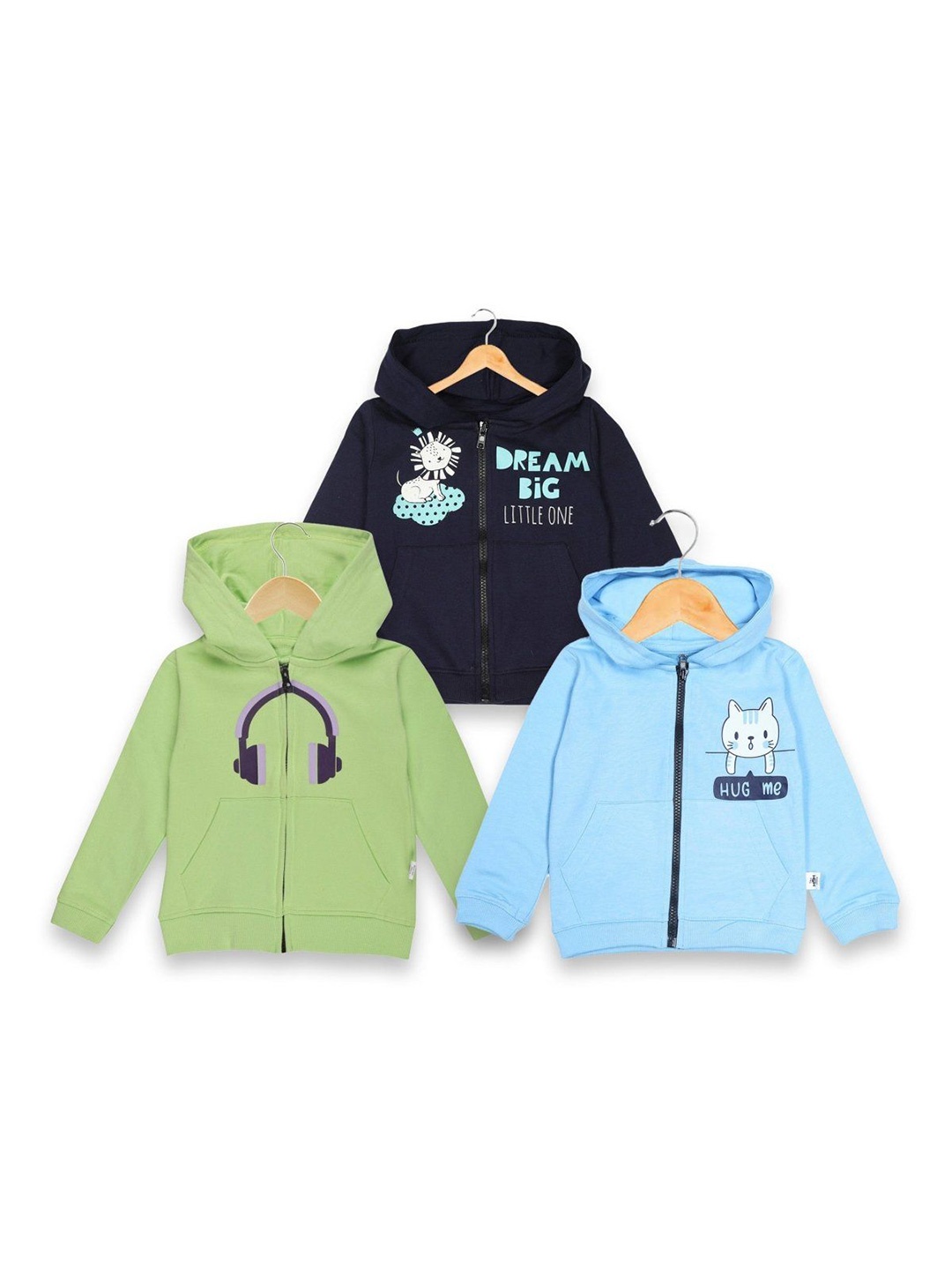 

The Mom Store Unisex Kids Pack Of 3 Printed Hooded Sweatshirt, Green