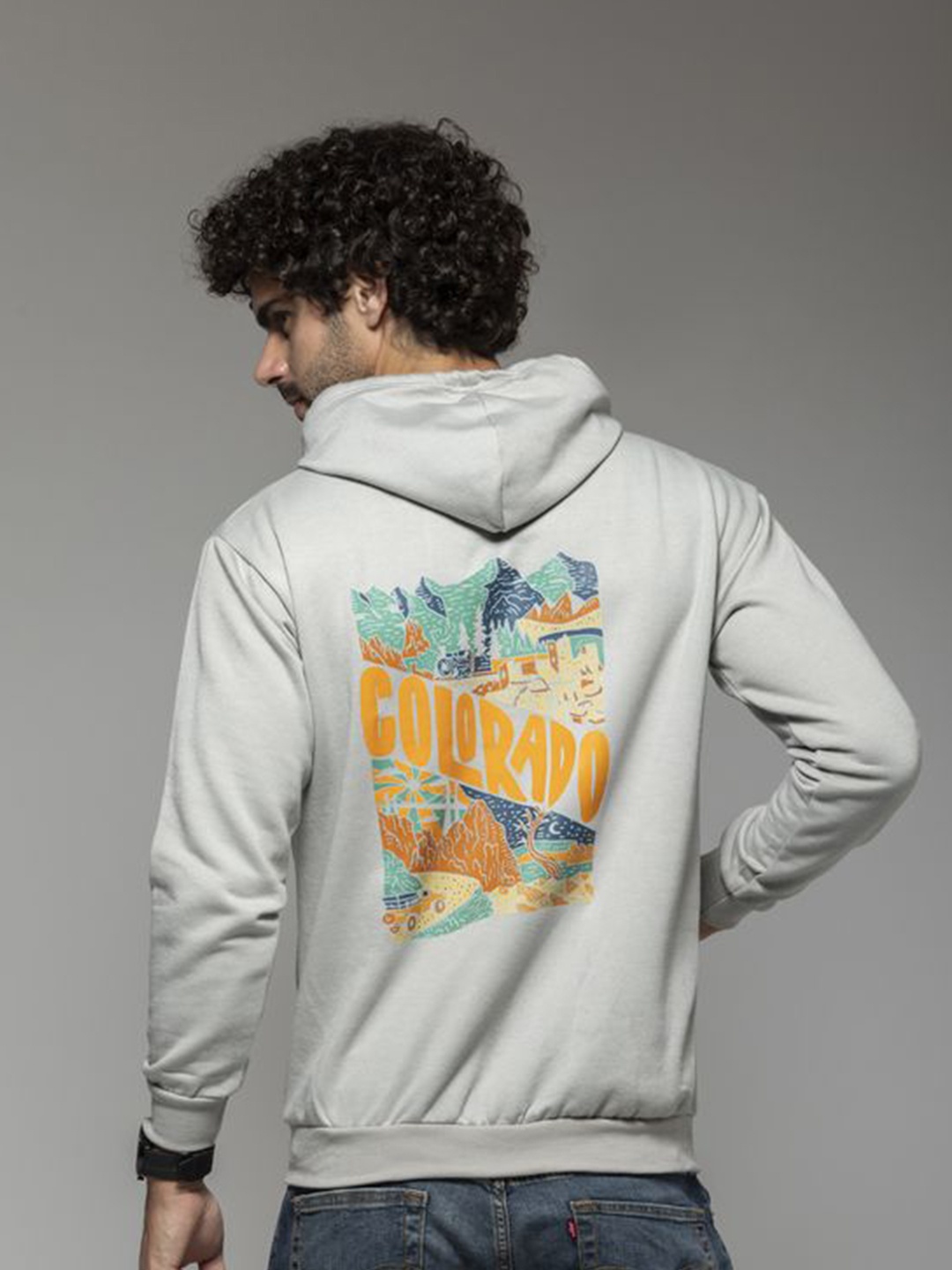 

OCTICS Men Printed Hooded Sweatshirt, Grey