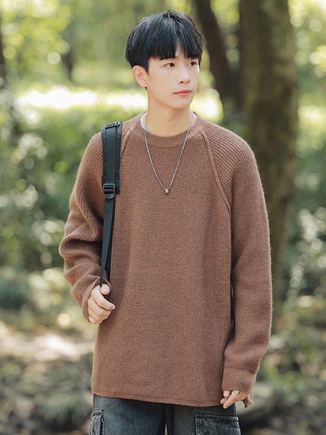 

StyleCast x Revolte Men Ribbed Round Neck Pullover Sweater, Brown