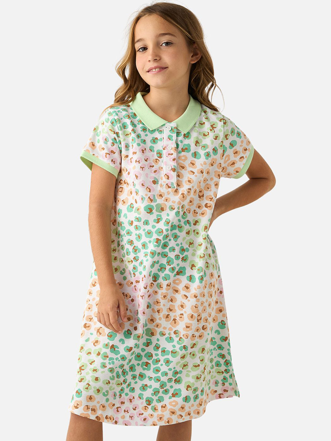 

Juniors by Babyshop Girls Cotton Animal Printed Shirt Dress, Green