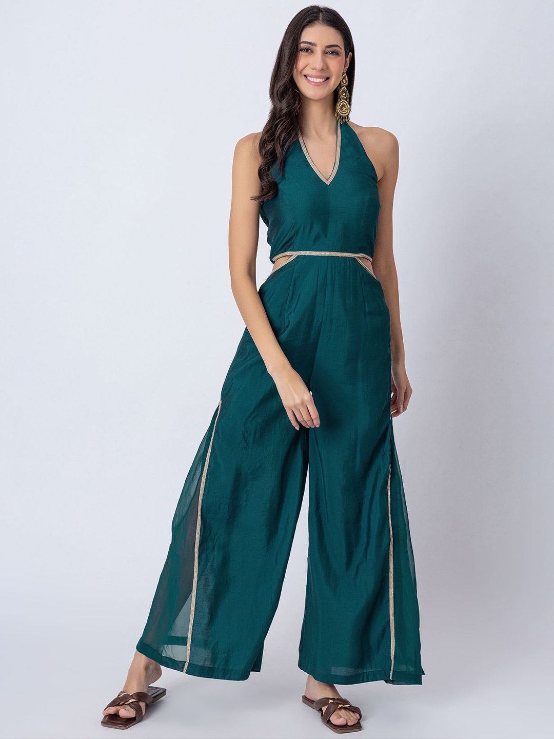 

Moomaya Women Halter Neck Sleeveless Basic Jumpsuit, Teal