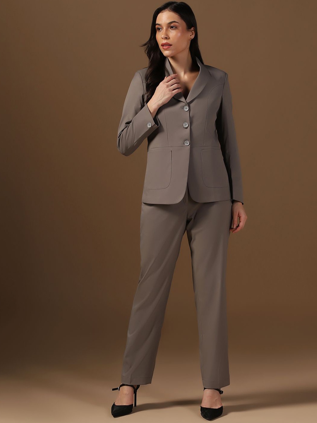 

TAHVO Women Single-Breasted Two-Piece Formal Suit, Grey