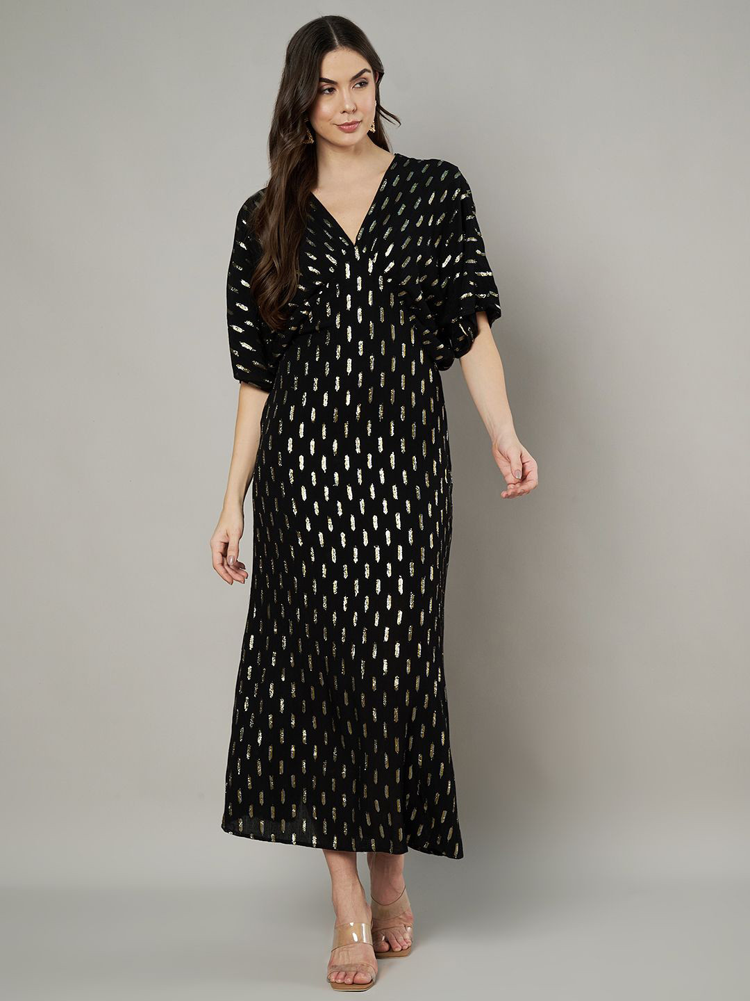 

Amagyaa Women Embellished Flared Sleeve Maxi Dress, Black
