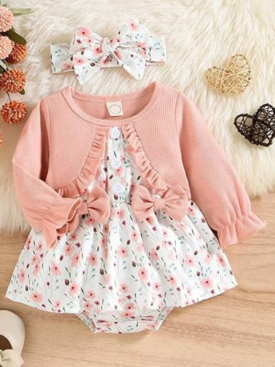 

Ju Ju Jam Infant Girls Cotton Bodysuits With Handband, Pink