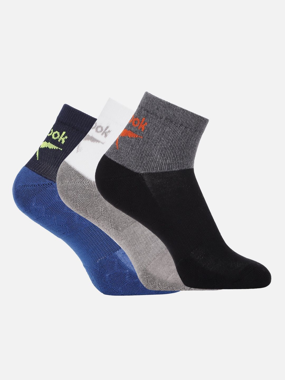 

Reebok Men Pack Of 3 Pure Cotton Ankle-Length Socks, Blue