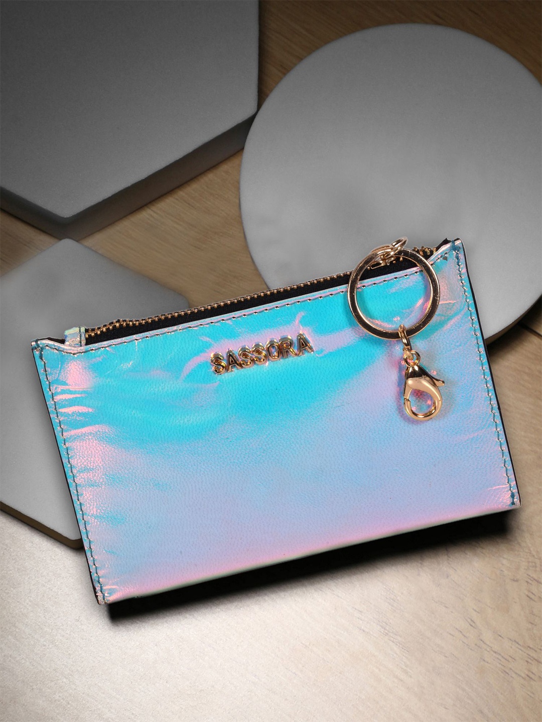 

Sassora Women Zip Detail Leather Two Fold Wallet, Blue