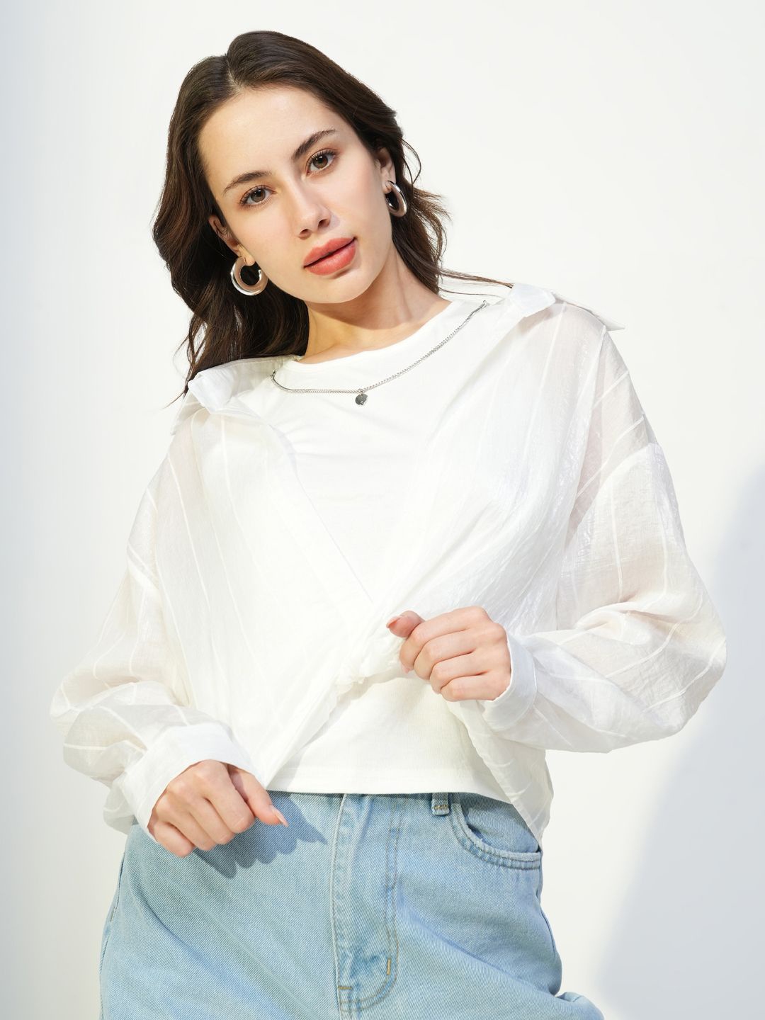 

SHOWOFF Women Vertical Stripes Striped Regular Top, White