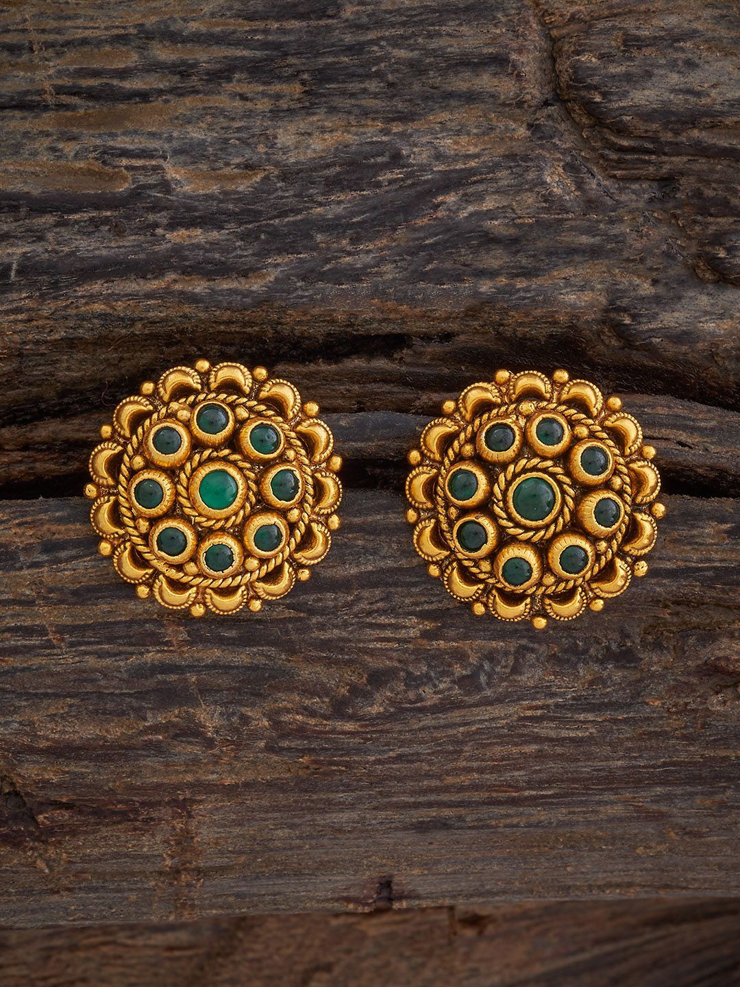 

Kushal's Fashion Jewellery Gold-Plated Stone Studded Circular Studs Earrings