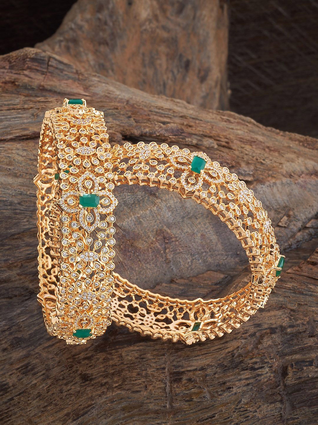 

Kushal's Fashion Jewellery Set Of 2 Gold-Plated Cubic Zirconia Stone Studded Bangles