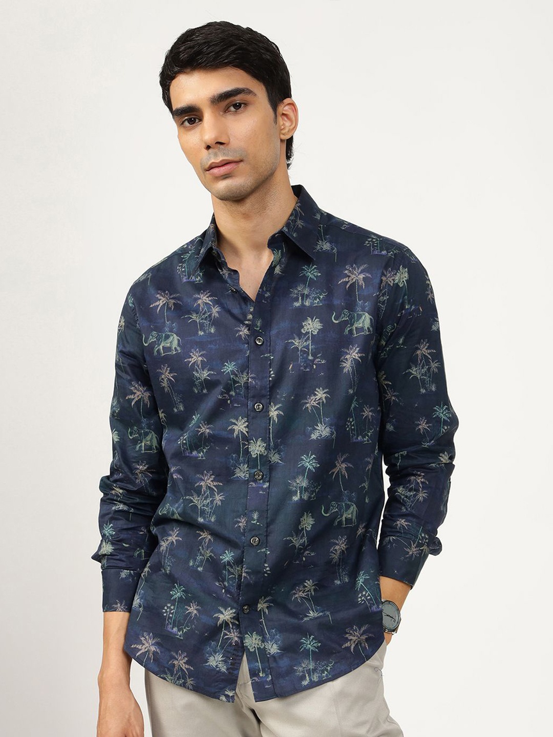

Andamen Premium Floral Printed Cotton Casual Shirt, Blue