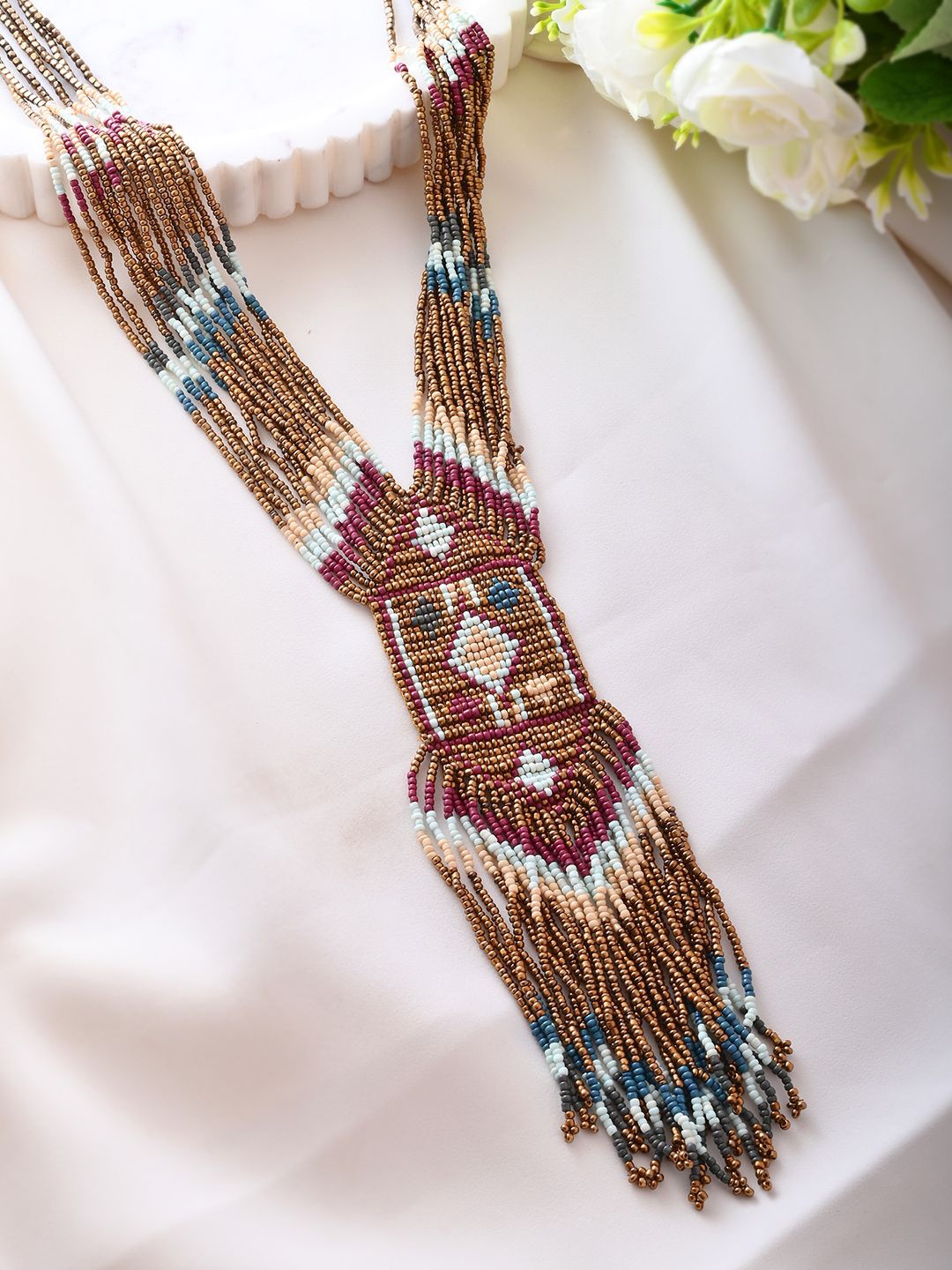 

RICHEERA Artificial Beads Beaded Antique Necklace, Brown