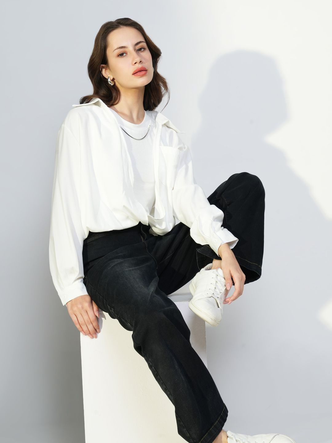 

SHOWOFF Women Shirt Collar Shirt Style Top, White