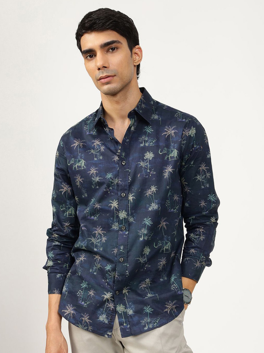 

Andamen Men Slim Fit Floral Printed Casual Shirt, Blue