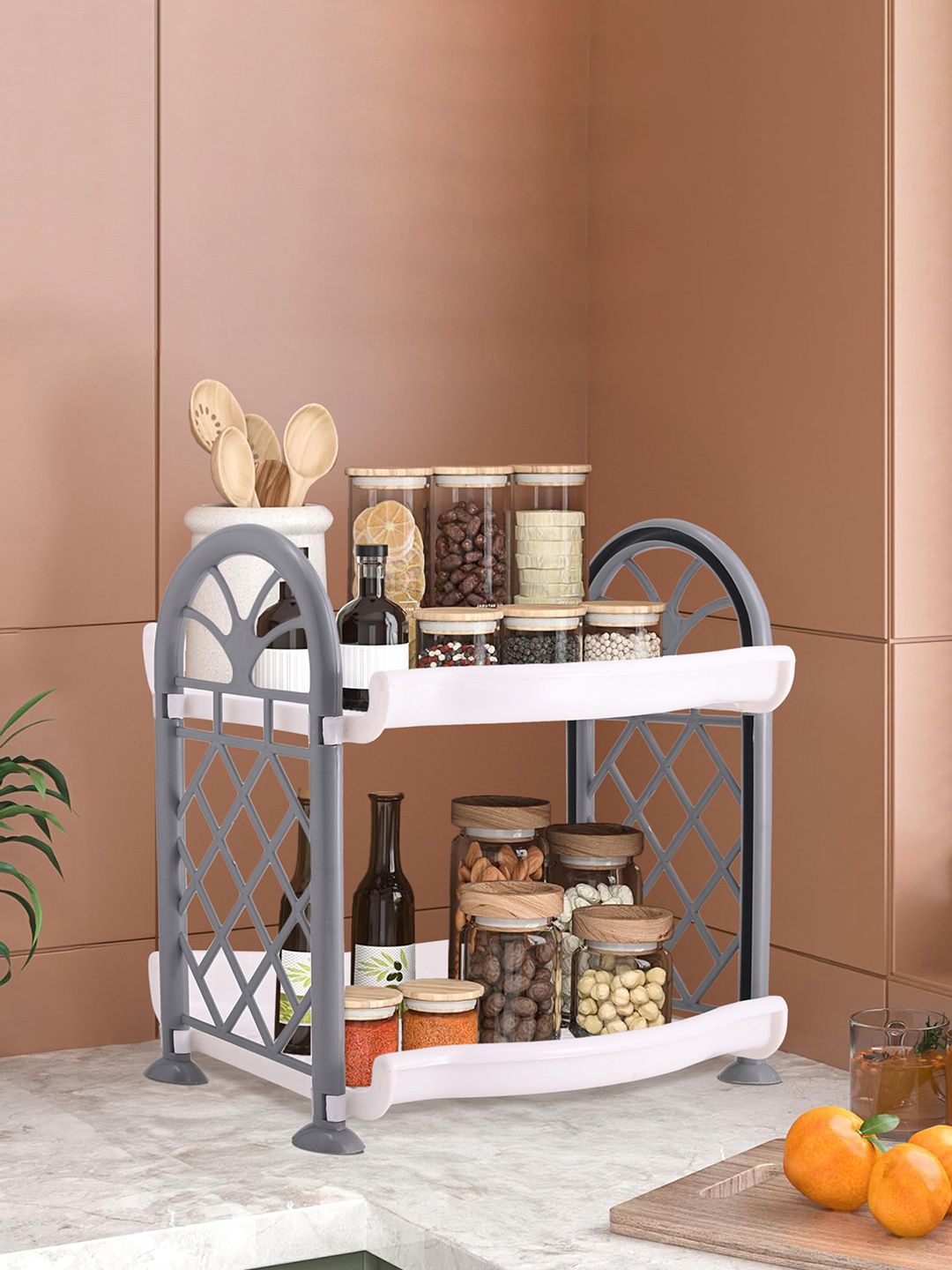 

Kuber Industries White & Grey 2-Tier Collapsible Organiser
