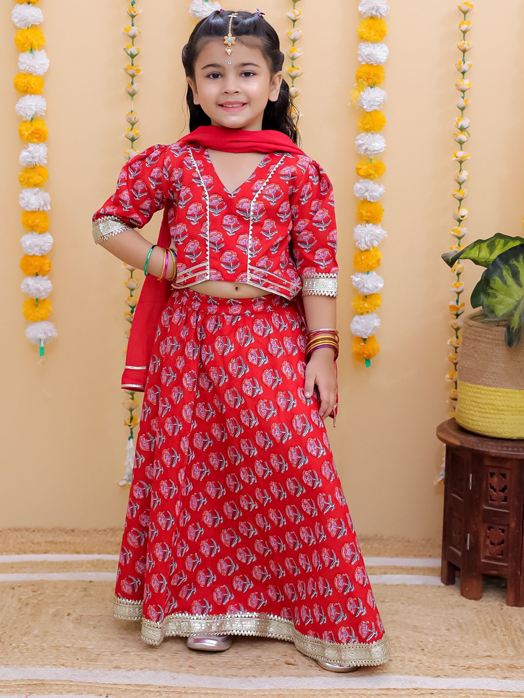 

UNBIND Girls Ready to Wear Lehenga & Blouse Cotton, Red
