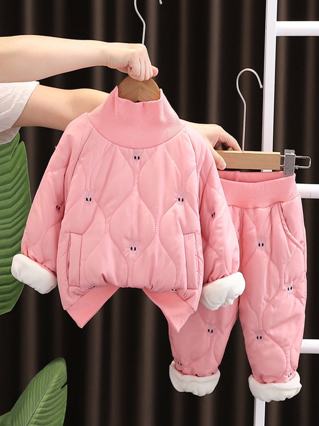 

INCLUD Girls Bunny High Neck Full Sleeves Sweatshirt with Trousers, Pink