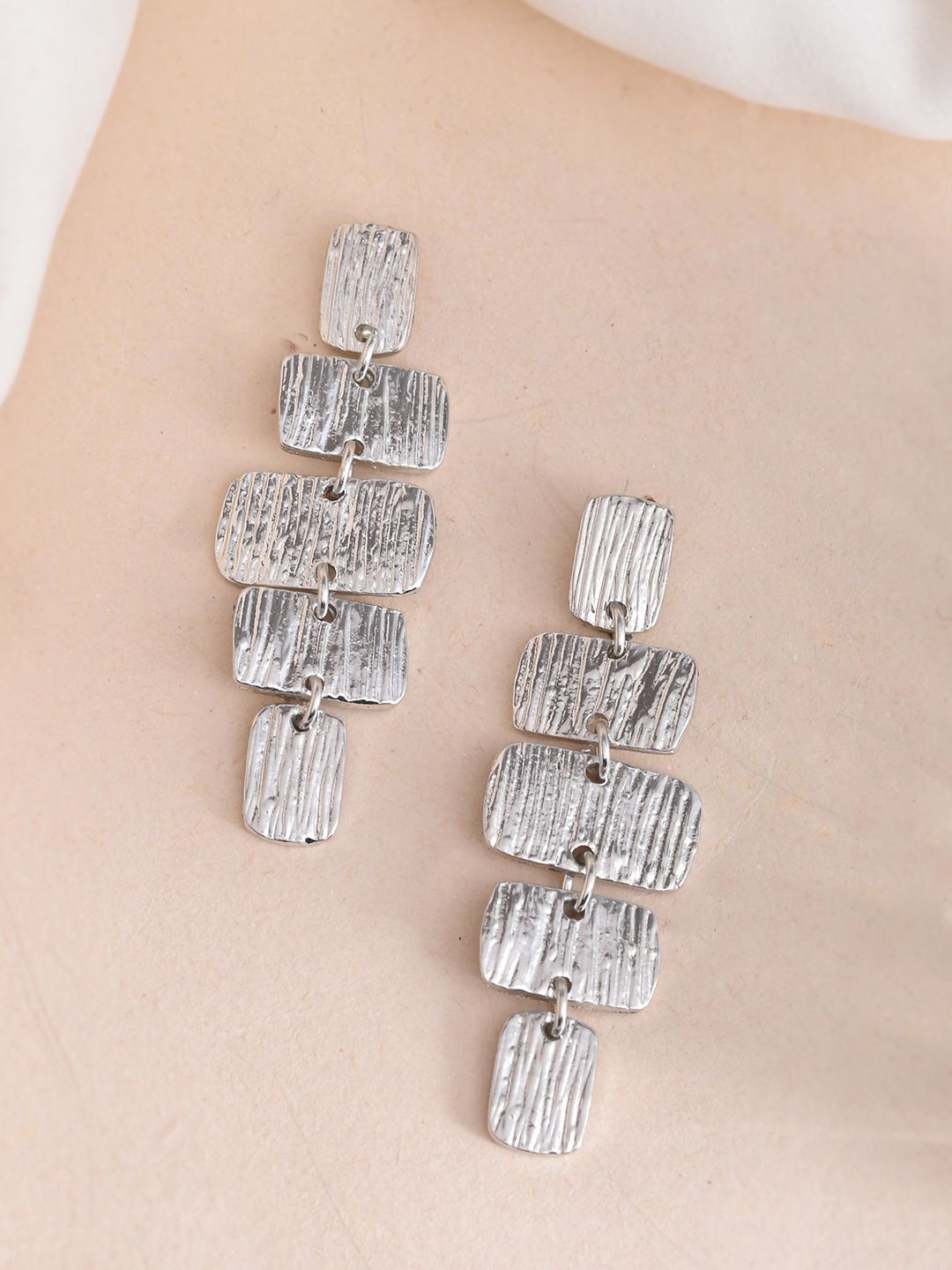 

RICHEERA Silver-Plated Contemporary Drop Earrings